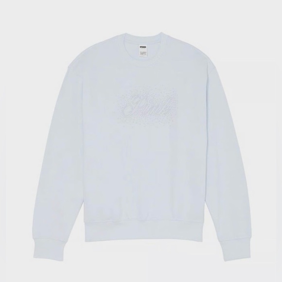 VS PINK Ivy Fleece Classic Bling Crew Sweatshirt – Light Blue, Size Medium - Picture 2 of 10